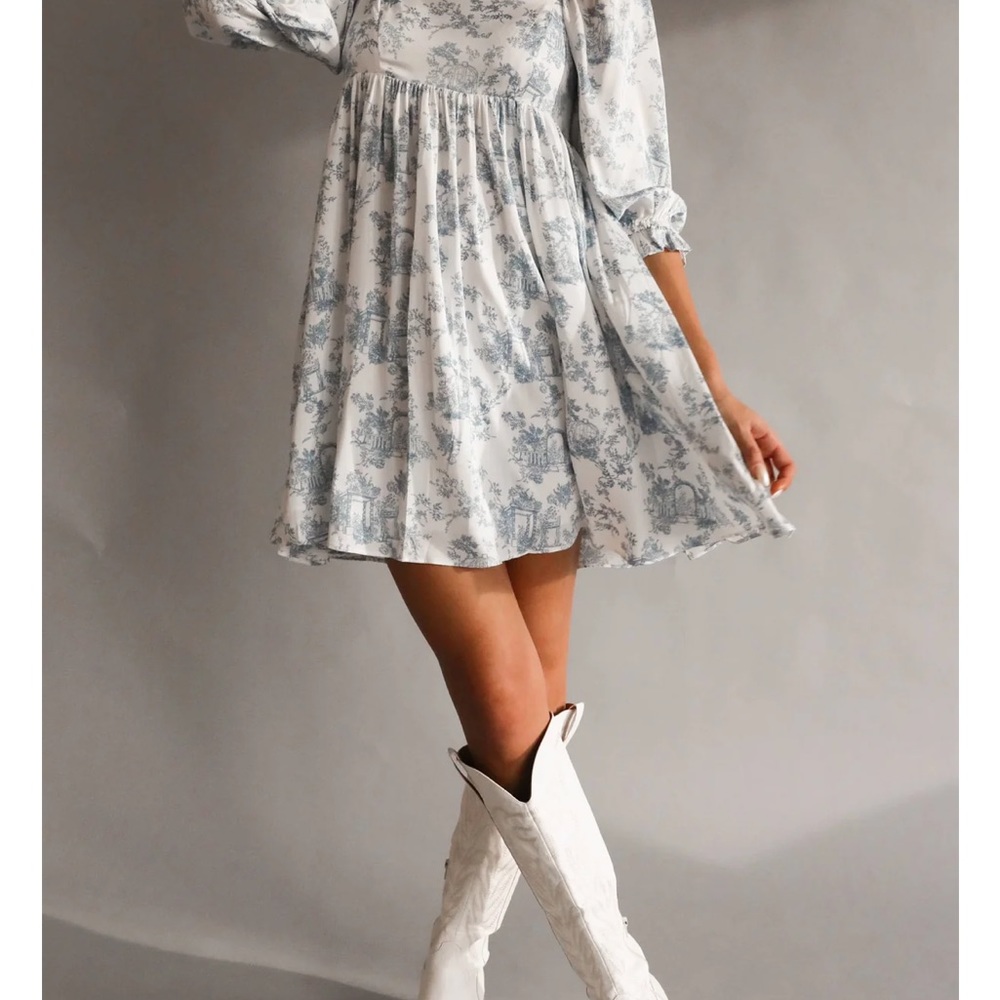 Blue and white dress